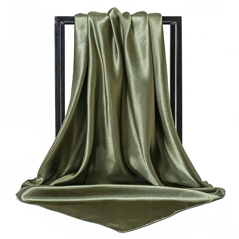 Luxury Brand Silk Scarf Women Satin Solid color Hijab Scarves Muslim Pareo Bandana Female Shawl Wrap Headband Foulard 90*90cm