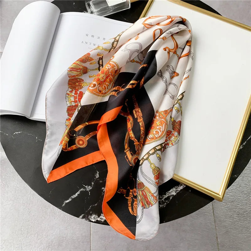 Elegant Nordic Style All Seasons Scarf Faux Silk Large Square Shawl Simple Chic Decorative Wrap For Teens