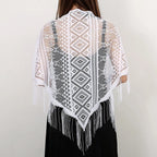 Fashion Lace Embrodiery  Tassel Triangle Scarf Women Headscarf Female Eid Summer Shawls Scarves Long Veil Floral Scarf Turban