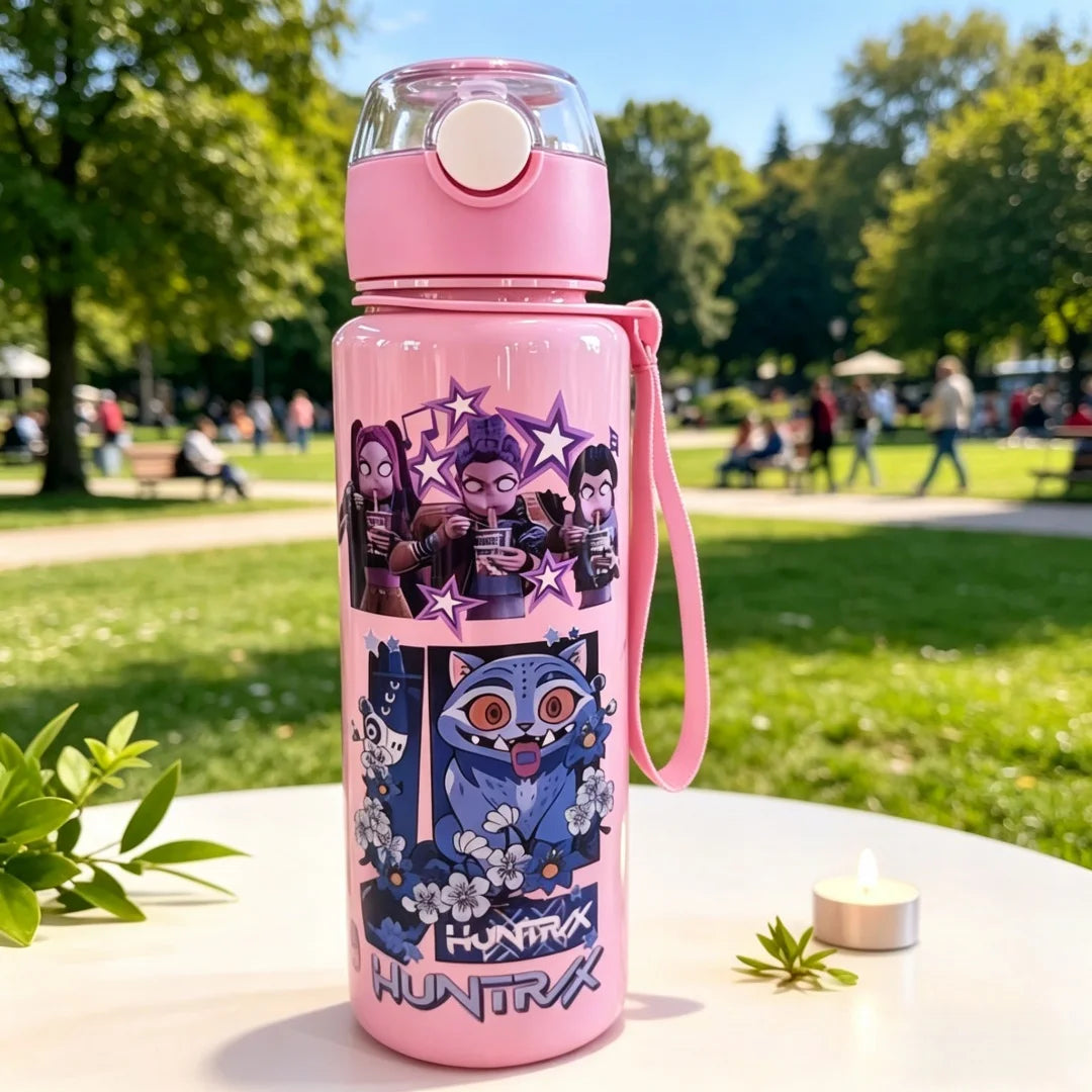 Cartoon Figure Water Bottle, Portable Outdoor Straw Cup for Kids-Girls’ Summer Sports Leakproof Cute