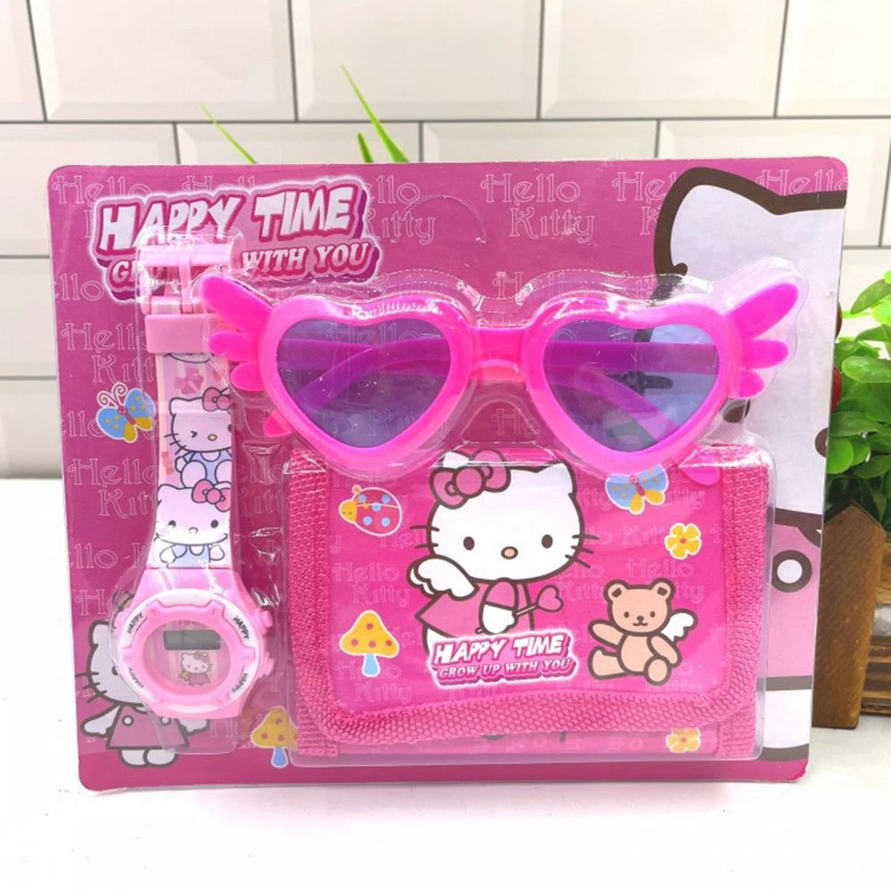 Sanrio Children's Watch Set, Hello Kitty Fashion Watch with Children's Wallet and Glasses, Melody Kulemi Cartoon Watch