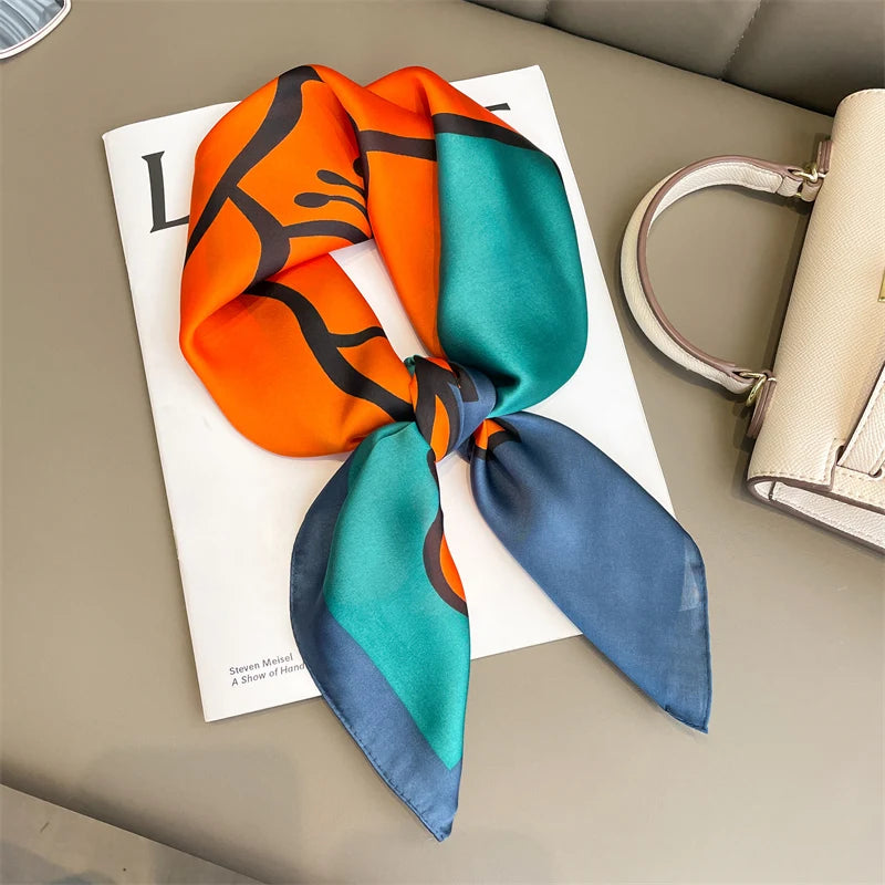 2025 Silk Shawl Print Headscarf Cat Hair Wrap Neckerchief Female Satin Square Scarf For Women Headband Foulard Hijab Bandana