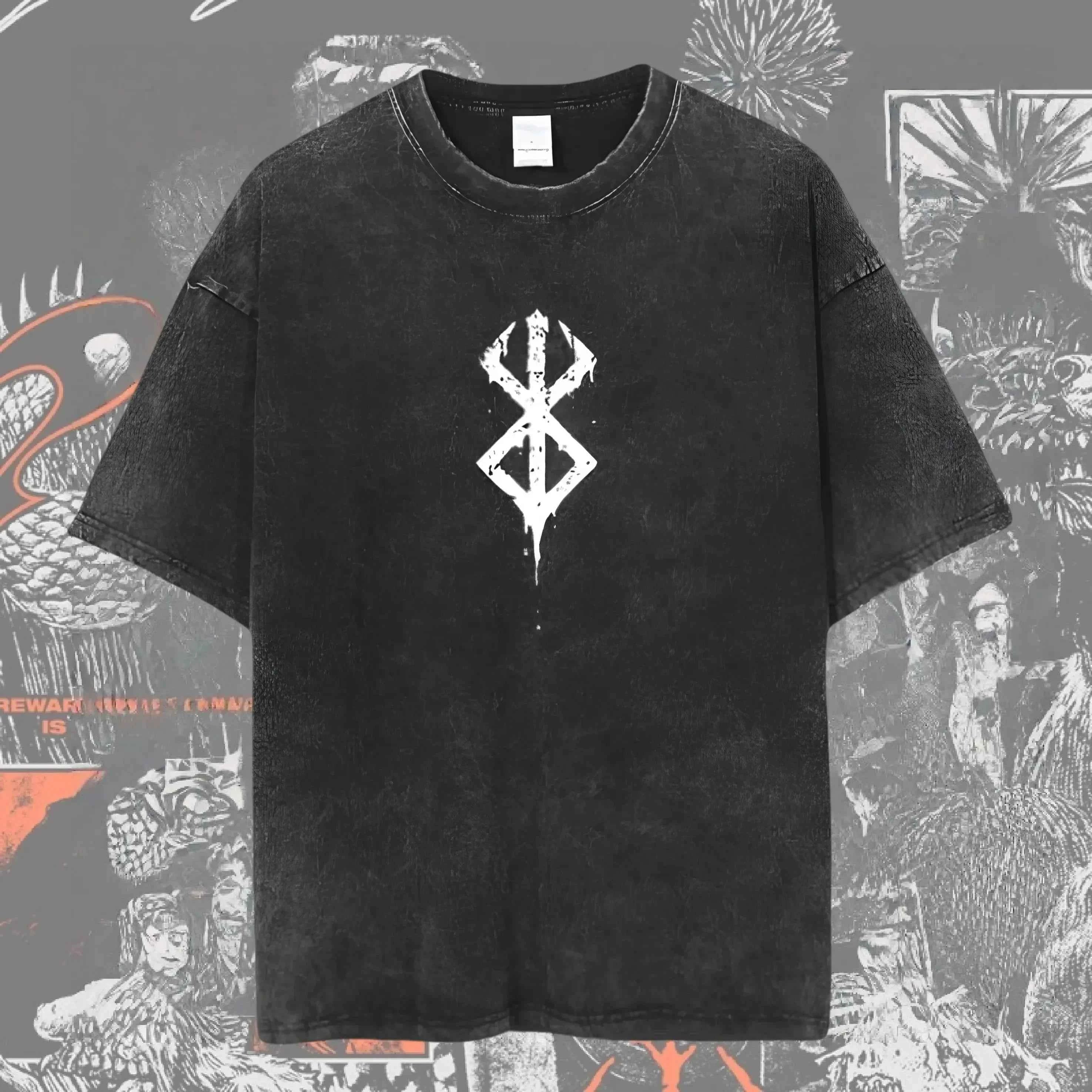 New Arrival Mens Clothes Tee Shirt Homme Graphic T-Shirts Men Tshirt for Men Ropa Hombre Washed Anime Berserk Baggy Camisetas