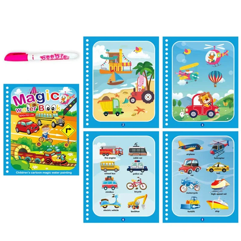 Magic Water Drawing Book with Reusable Coloring Pen for Kids Fun