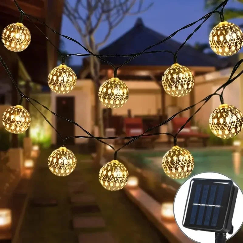 Outdoor Solar Moroccan 50/30/20LED Ball Lights 8 Modes Solar Light String for Camping Christmas Halloween Party Wedding Decor