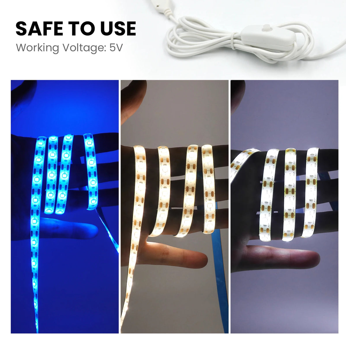 5V 2835 LED Strip Light 2835 60Leds/m Flexible Fita Led Tape With Switch White Warm Blue Waterproof LED Lights for Room Decor