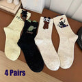 4 Pairs  Cute Socks with Personality Polka Dots Cat Korean-style INS Stacked Socks for All Seasons Student Mid-calf Socks