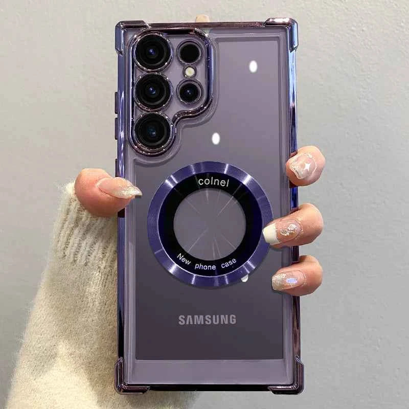 Luxury Plating Magnetic Wireless Charge Case For Samsung S26 S25 S24 Ultra S23 FE S22 Plus Note 20 Clear Lens Protection Cover