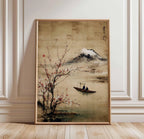 Japanese Crane Wall Art Red Sun Pine Tree Vintage Poster