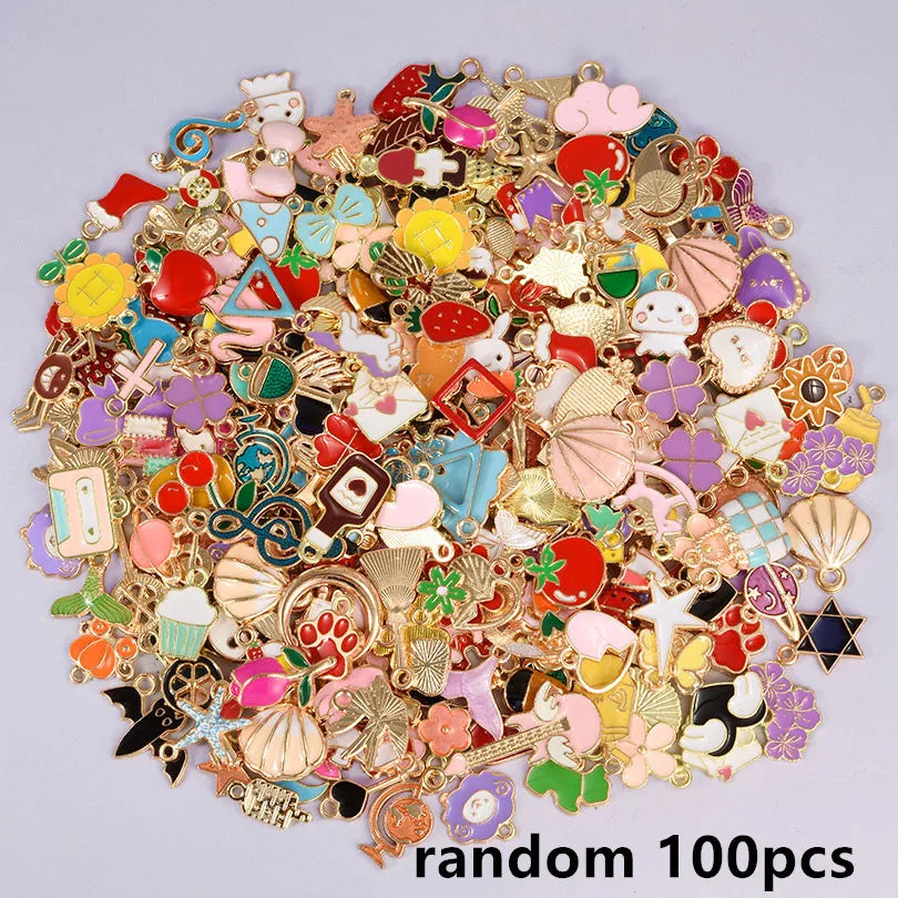 30/60/100pcs Random Mix Enamel/Drip Oil Charms For Jewelry Making Bulk Trinkets Charm Flower Heart Animal Bag Charm DIY Pendant