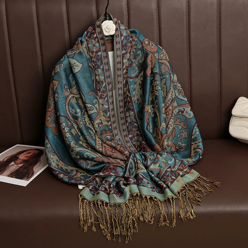 2025 new ethnic style retro shawl cashew flower geometric scarf cloak tassel scarf multi-color variety options available