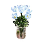 Glass Flower Decor Handcrafted Floral Sculpture Hand-blown Glass Flower Bouquet with Vase Mini Floral Decoration for Home Room