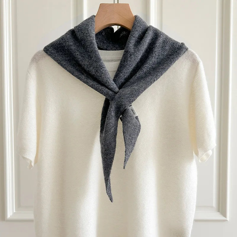100% Australian Wool Knitted Triangle Scarf Shawl Women's Autumn  Winter Warm Neck Protection Scarf Decorative  Small Scarf