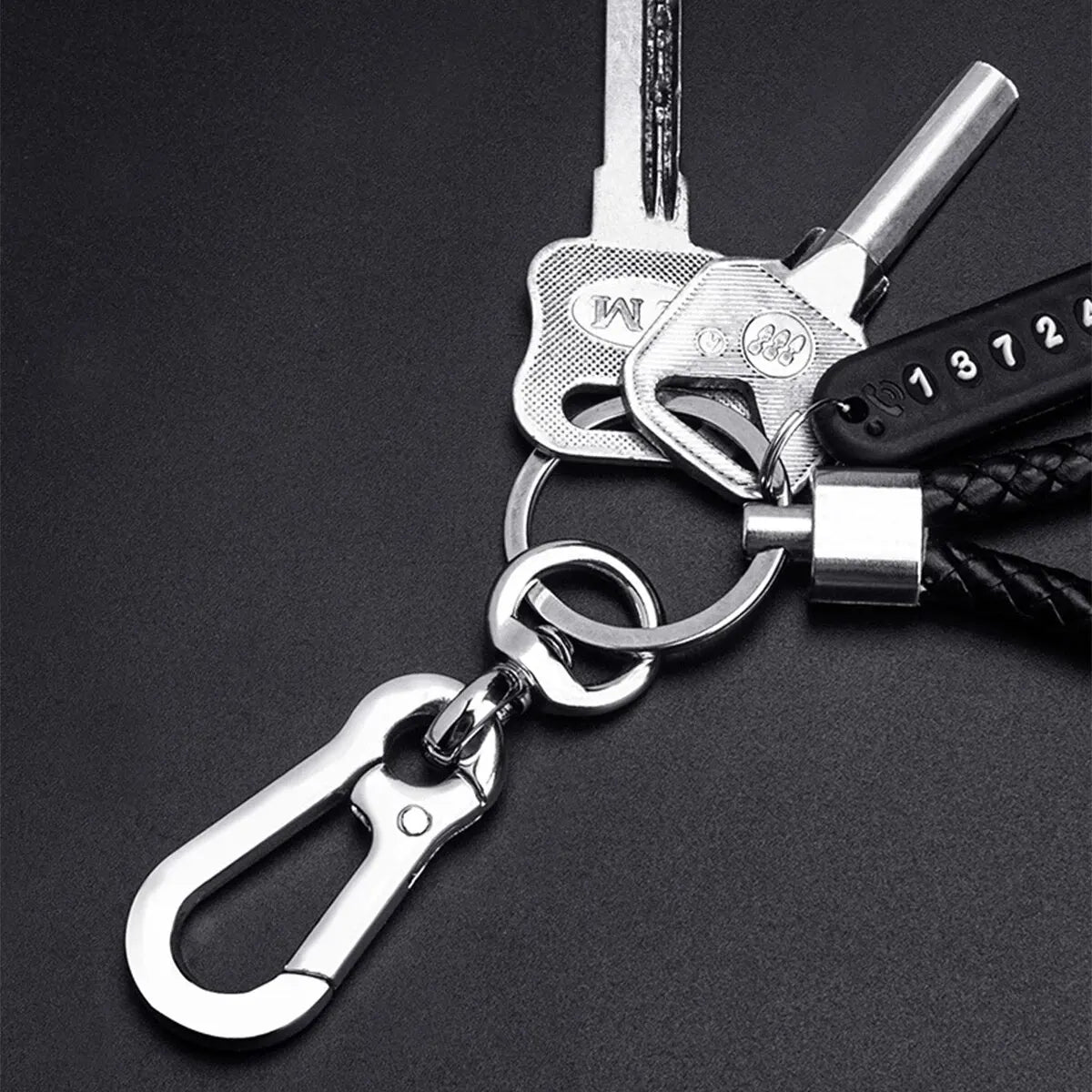 Ingemark Trendy DIY Mobile Phone Number Plate Pendant Keychain Men Punk Woven Leather Rope Anti-lost Car Key Chain Accessories