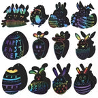12pcs Easter Magic Scratch Paint Easter Eggs Crafts DIY for Making Holiday Gifts Egg Basket Fillers Party Decorations