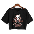 Demon Slayer T Shirt Nezuko Tshirt Women Kimetsu No Yaiba Crop Top Tees Japanese Anime Tanjirou Kamado Tops Manga T-shirt Female