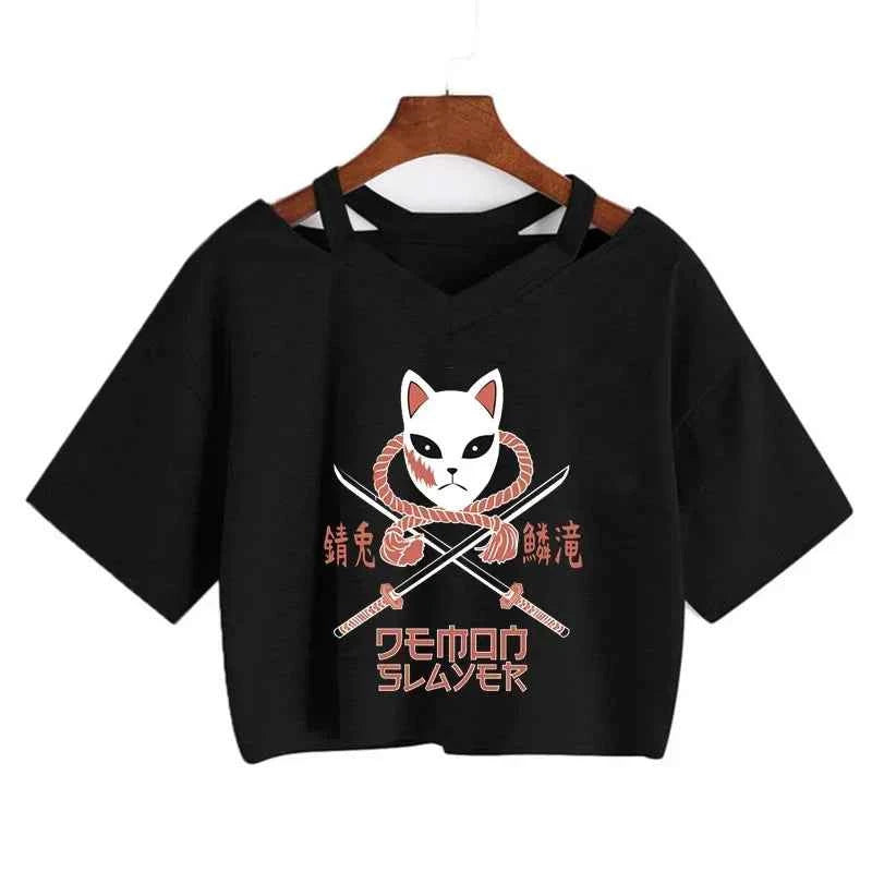 Demon Slayer T Shirt Nezuko Tshirt Women Kimetsu No Yaiba Crop Top Tees Japanese Anime Tanjirou Kamado Tops Manga T-shirt Female