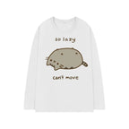 Japanese Polka Dot Cute Lazy Cat Print Loose T-shirt Aesthetics Kawaii Cartoon Tops Women's Sweet Harajuku Grunge Tees Y2k Tops