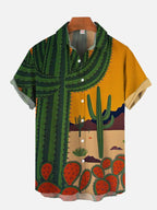 Fashion Men's Cactus Desert Printed Shirts Casual Hawaiian Beach Resort Shirt Summer Natural Landscape Vintage Printed Shirts