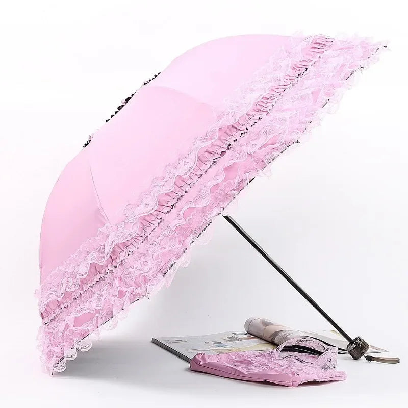 Vintage Lace Parasol Foldable Gothic Lolita Umbrella Rain Anti-uv Protection Sunblock Umbrella Dome Photo Props Girls Parasol