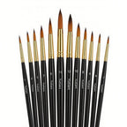 12Pcs Artist Paint Brush Set - Versatile Pointed & Round Tips for Watercolor, Acrylics, Ink, Gouache, Oil, Tempera