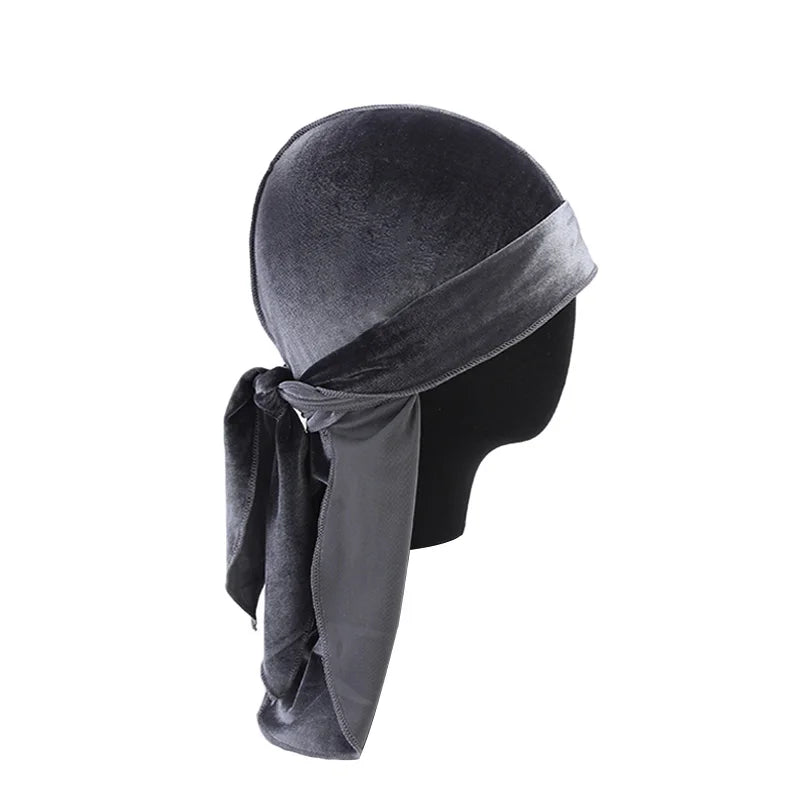 New Unisex Velvet Durags Bandana Turban Hat Men Women Breathable Long Tail Pirate Hats Cap Hip Hop Headband