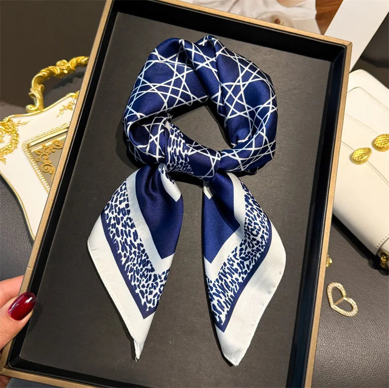 Luxury Chain Print Small Square Scarf Simulated Silk Thin Neck Scarf Fashion Sunscreen Headscarf For Women 70x70cm