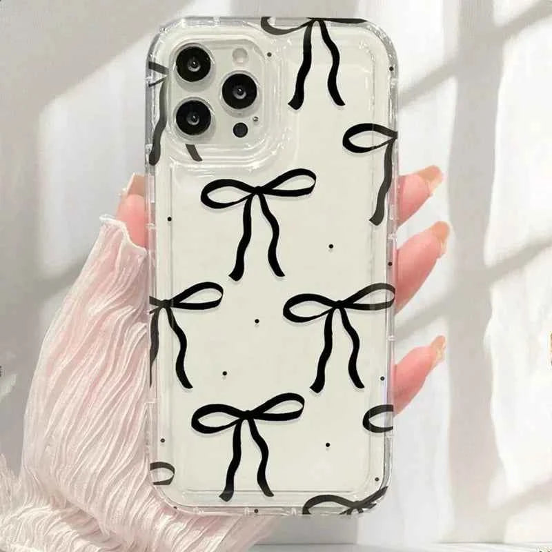 Cute Pink Heart Bow Phone Case for IPhone 17 16 15 14 13 12 11 Pro Max 13 12 Mini 17Air 16e Shockproof Soft Clear Cases Coque