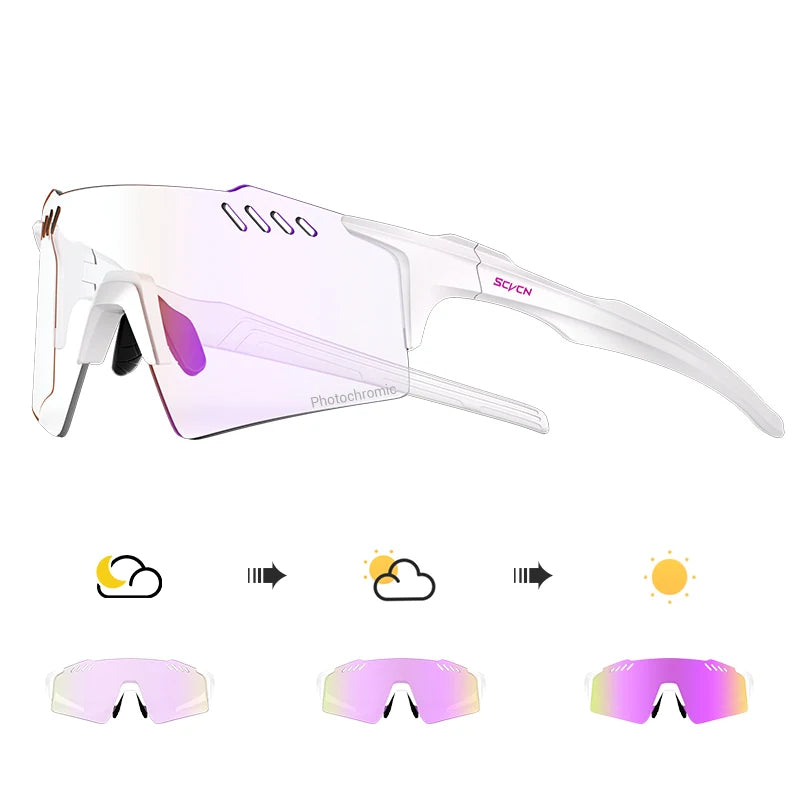 SCVCN Photochromic Bike Cycling Glasses UV400 Bicycle Riding Eyewear Sports MTB Outdoor Sports Golf Camping Driving Eyepieces
