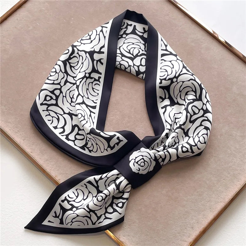 Luxury Brand Horse Print Skinny Neckerchief Scarf For Women Satin Silk Ribbons Bandana Ladies Neck Tie Wrist Wrap Shawl Echarpe