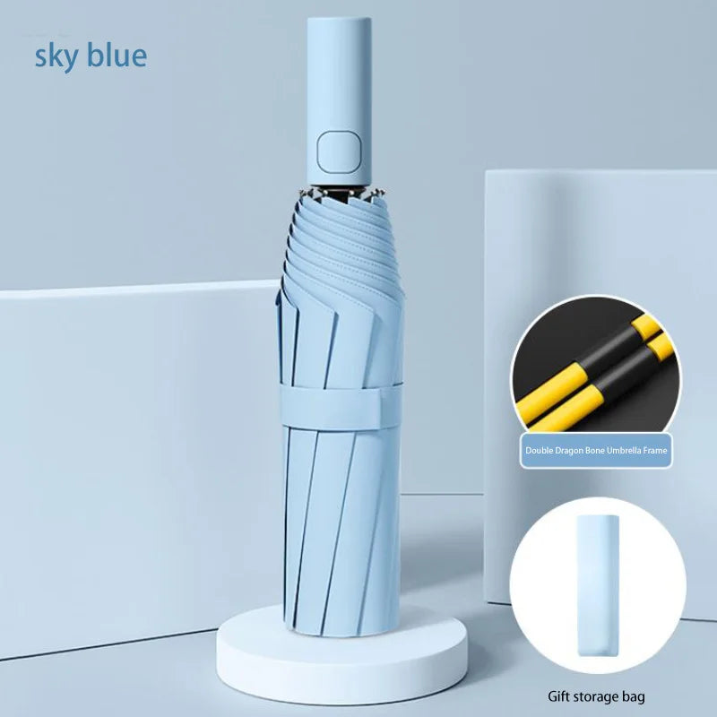 New Automatic Umbrella 24 Bone Solid Color Automatic Umbrella Light Collapsible Large Size Outdoor Sunshade Uv Protection