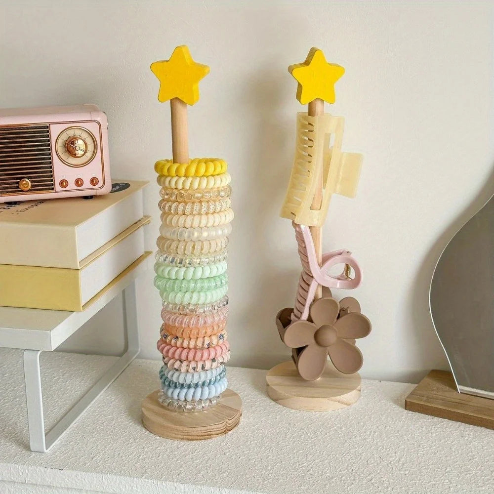 Wood Desktop Hair Rope Holder Multi-purpose Jewelry Bracelet Organizer Display Holder for Watches Bracelets Scrunchies Hair Band