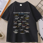 Seal Tshirt Y2k Seals of The World T-shirt 90s Retro Tee Crewneck Animal Tshirt Casual Loose Cotton Short Sleeve Print Clothes