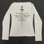 Y2k Aesthetics Crop Tops Graphic Printed T Shirt Fairycore Grunge Clothes Korean Fashion Harajuku Gothic Streetwear Long Sleeves