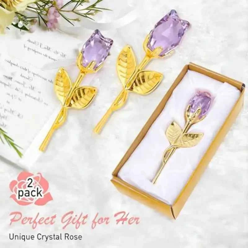 1/2Pcs Eternal Crystal Glass Rose - Valentine's Day Wedding Gift for Girlfriend Wife Artificial Flower Without Box