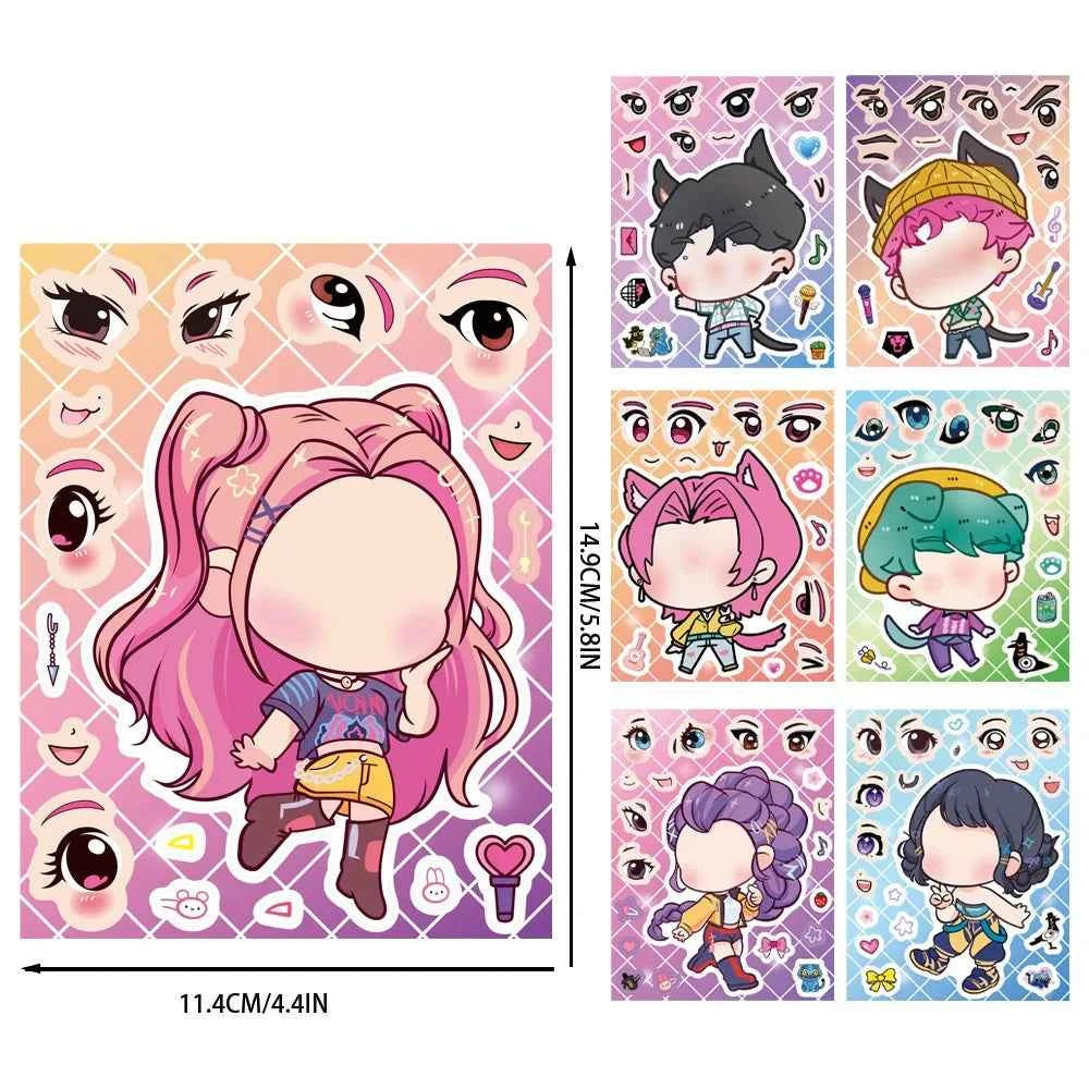 24PCS Cute Make a Face Stickers DIY Handicrafts Waterproof Puzzle Reward Stationery Stickers-K-pop