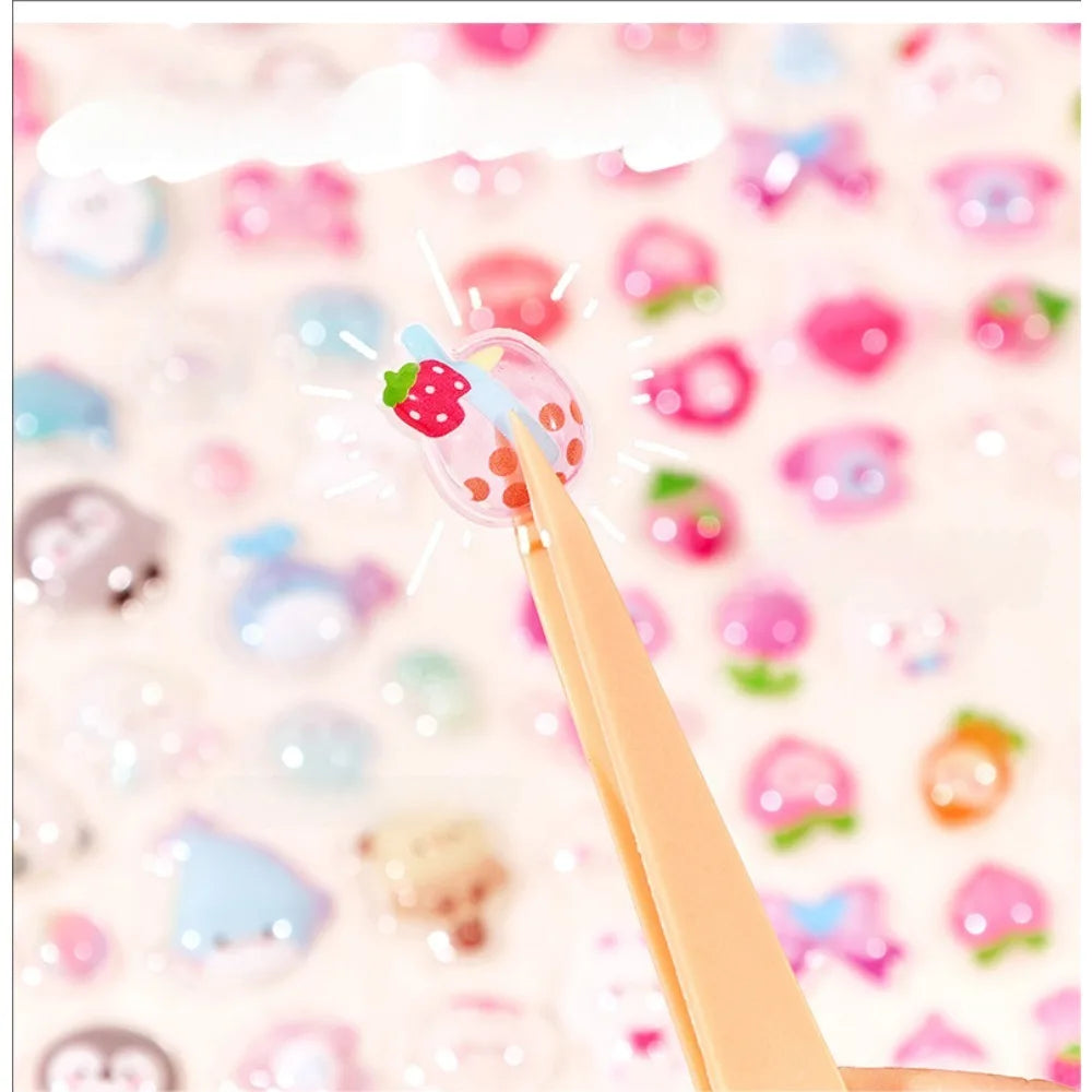 300Pcs/50pc Kawaii Cartoon 3D Relief Sticker Cute Crystal Jelly Patch for Mobile Phone Case Mirror Scrapbook Journal Animal Deco