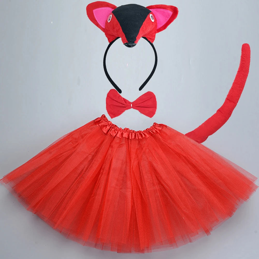 Animals  Children  Headband Tutu Skirt Tail Bow Kids  Girl Party Props Elephant Tiger Fox     Halloween Costume Cosplay