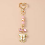 Cute Bowknot Love Heart Keychain Crystal Pearl Key Ring Pendants for Women Girls Handbag Decor DIY Handmade Key Chain Gifts