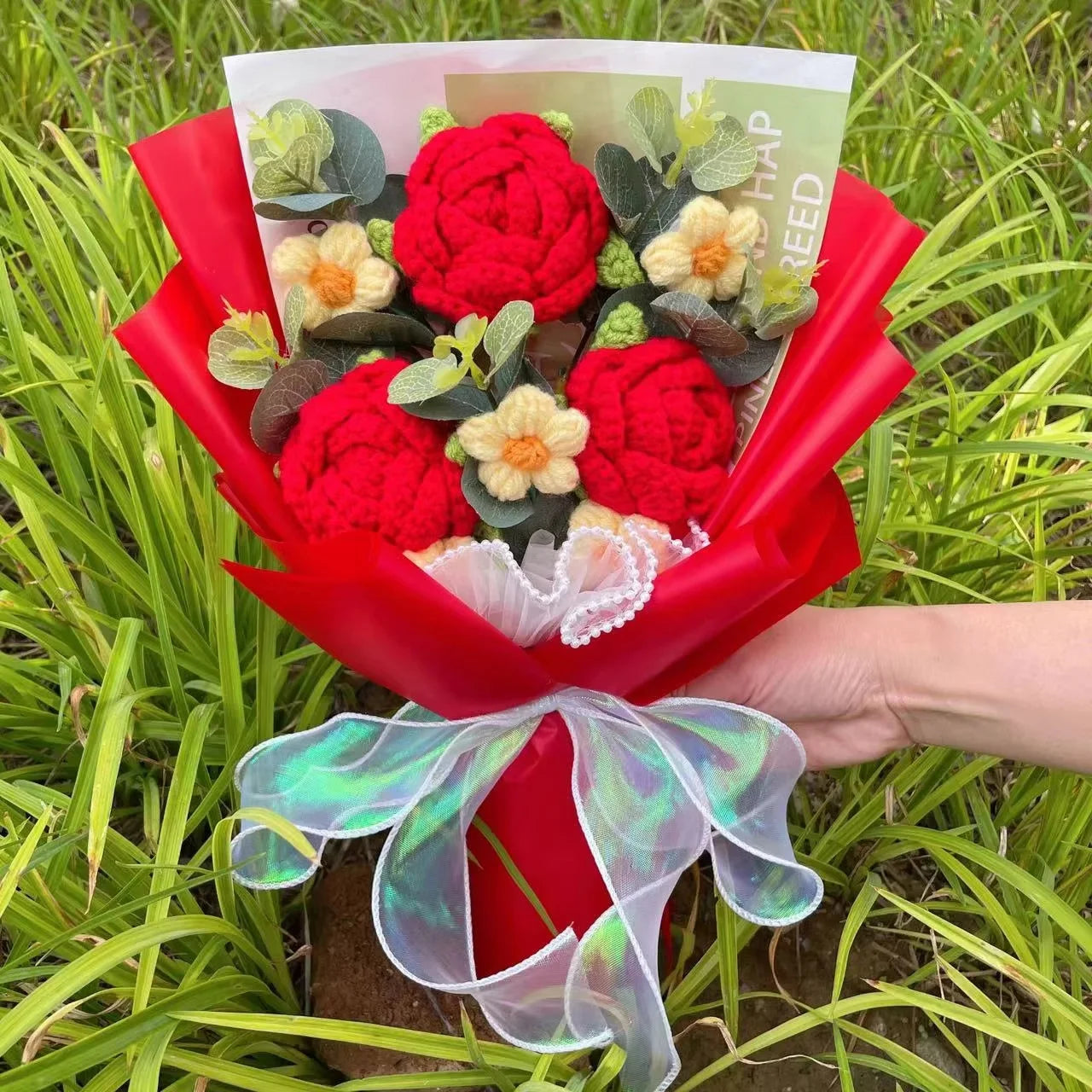 Finished Knitted Flowers Sunflowers Crochet Bouquet Creative Knitted Flowers Valentine Mothers' Day Birthday Graduation Gifts