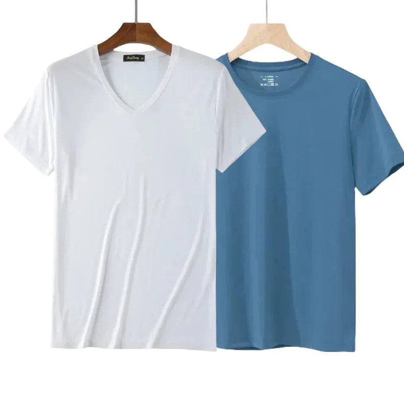 2 Packs Bamboo Fiber Round Neck T-shirts Short Sleeve Classic Tees Sweat-absorbent Gym Man Undershirt Solid Color Tee Black New