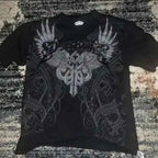Southpole Y2K Vintage Cotton Graphic Tee Distressed Oversized Unisex T-Shirt with Gothic Print Streetwear Retro Soft Shirt Man