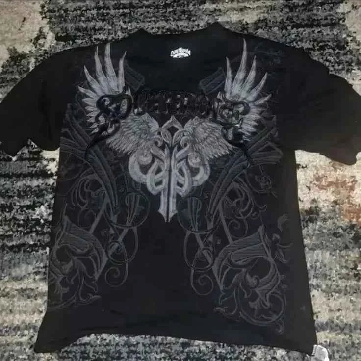 Southpole Y2K Vintage Cotton Graphic Tee Distressed Oversized Unisex T-Shirt with Gothic Print Streetwear Retro Soft Shirt Man