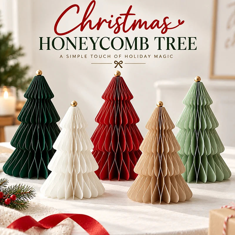 Paper Christmas Tree Ornaments 3D Honeycomb Christmas Tree Decorations Folded Paper 2026 Xmas New Year Desktop Arrangement Decor