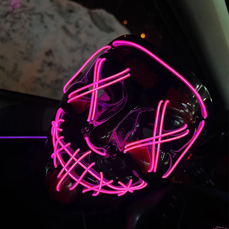 Wireless Neon LED Purge Mask – Glowing Halloween Cosplay Mask