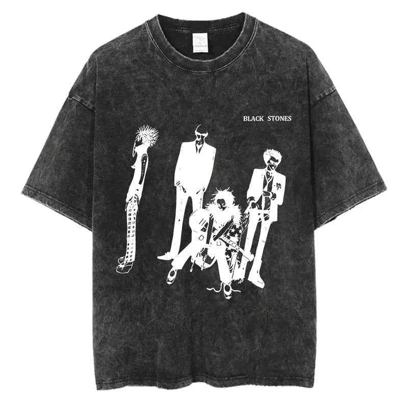 Japanese Anime Nana Osaki Print Vintage Washed Tshirt Harajuku Streetwear Graphic T-Shirt Summer Short Sleeve Cotton Tshirt