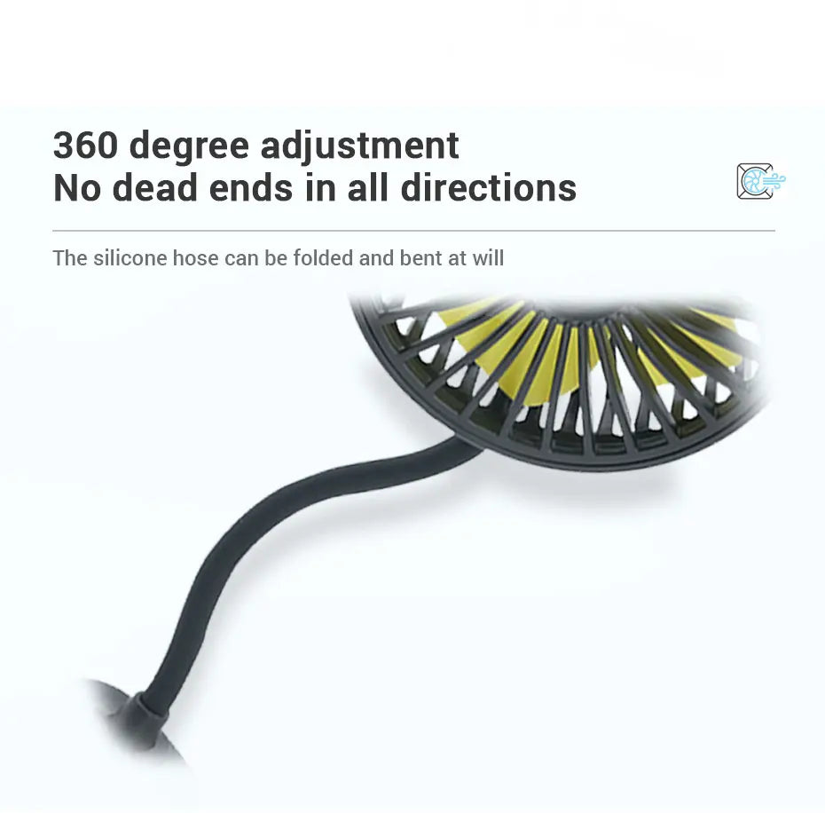 SEAMETAL Car Electric Fan Strong Wind 3-Speed Cooling Fan for Rear Seat Passenger Portable 360 Degree Rotatable Car Air Fan
