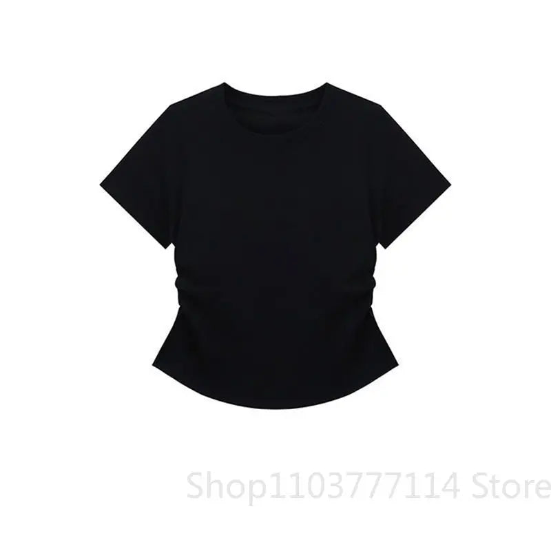 Women Summer Short Sleeved Top for Fashion Versatile Base Shirt Slim Fit Round Neck T-shirt Casual and Sexy Breathable and Cool