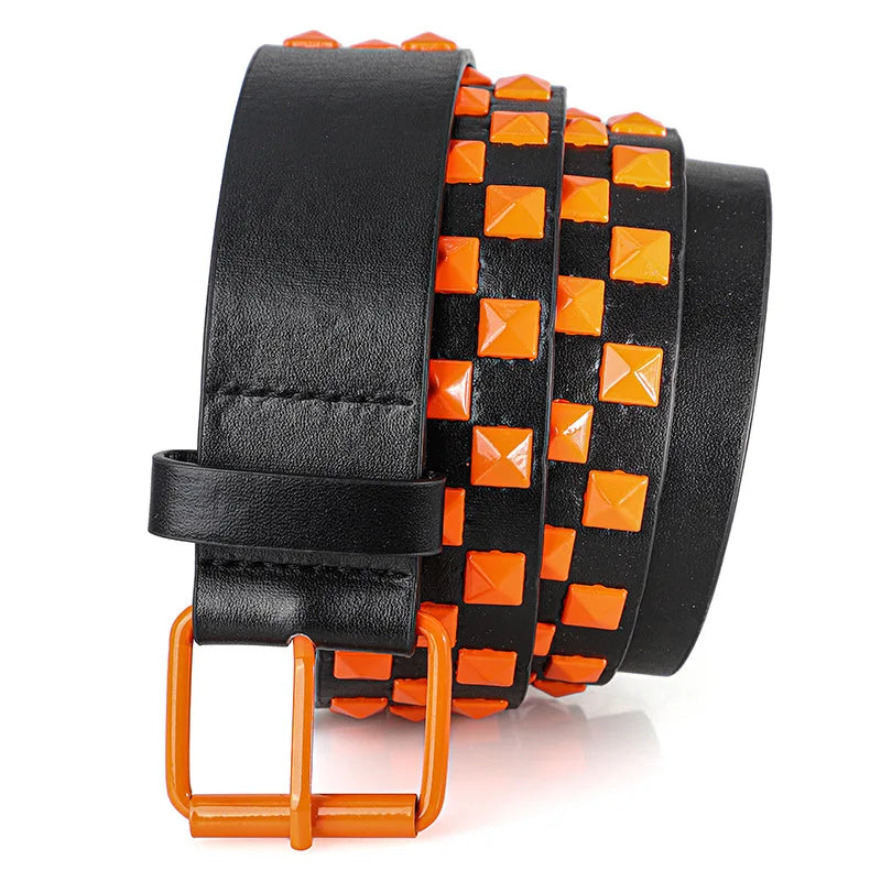 1Pc Fashionable Unisex Rivet Belt Punk HipHop Rock Y2K Style Dopamine Color Handsome Street Casual Daily Wear Belt,For Men Women