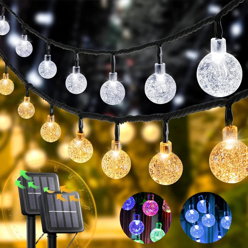 Solar Globe String Lights Waterproof Outdoor Fairy Lights 8 Modes
